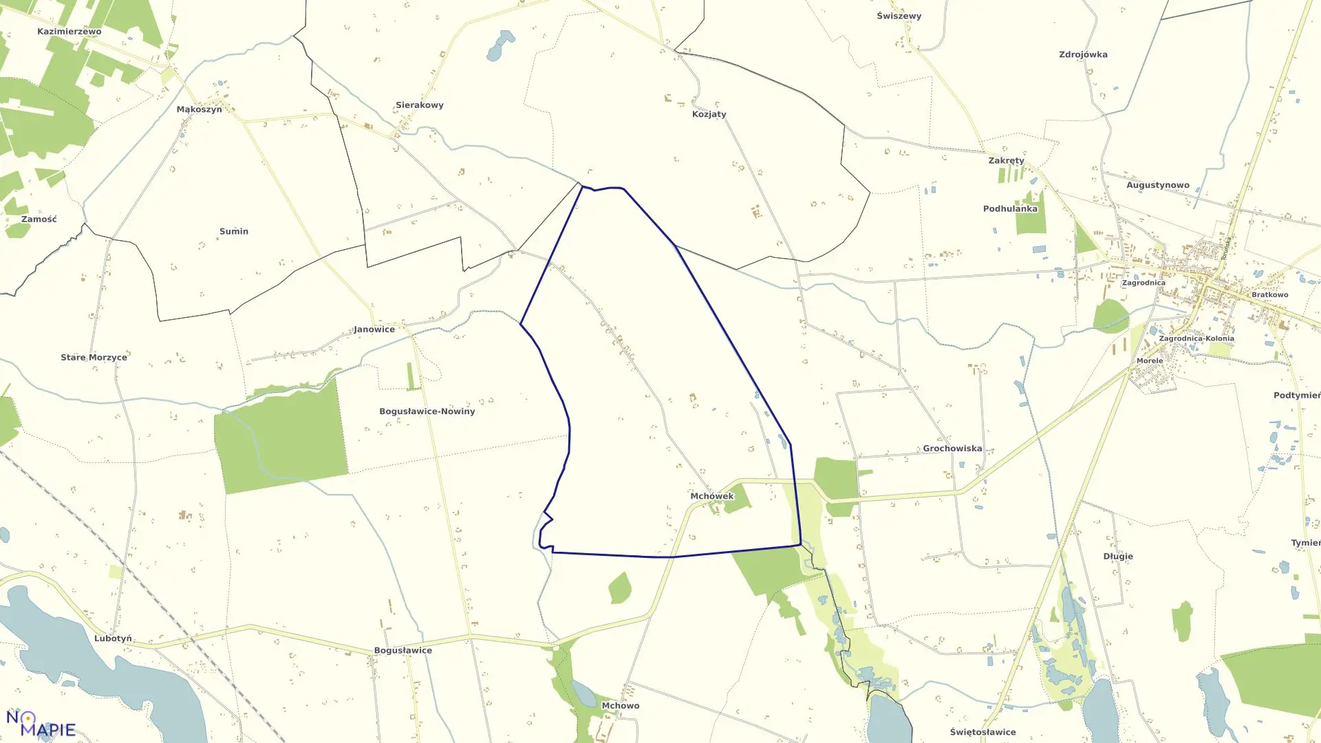 Mapa obrębu Mchówek w gminie Izbica Kujawska